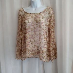 Royal Love Top Womens M‎ Tan Sheer Floral Boho